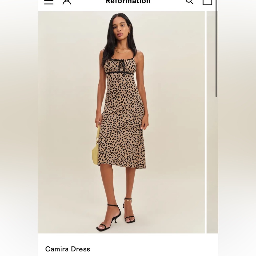 Reformation Camira Dress in Black and Tan